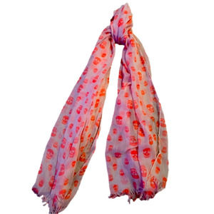Cotton on Brand hot Highlighter pink Printed Skulls all over Cream Scarf.